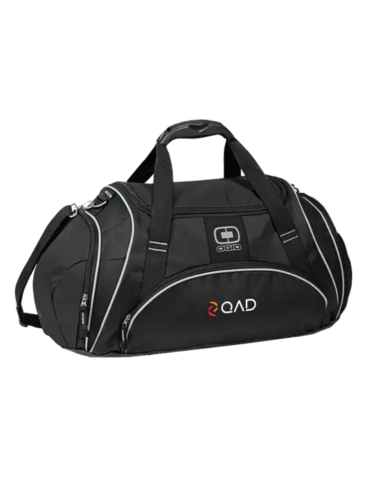 OGIO Black Crunch Duffel
 w/QAD Logo