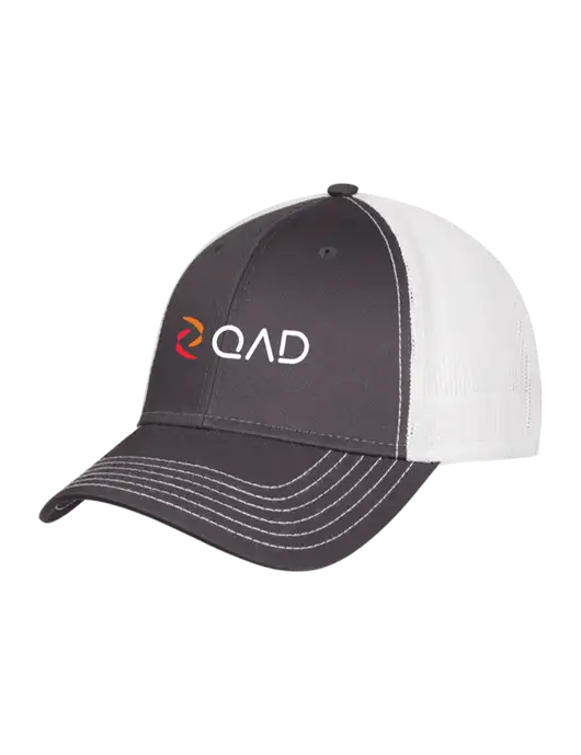 Dark Grey/White Mesh Trucker Cap Snap Back w/QAD Logo