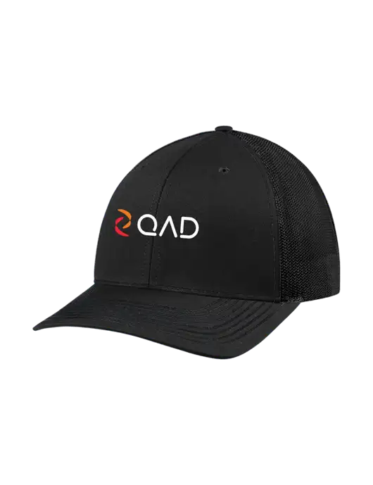Richardson Adjustable Snapback Original 112 Trucker Cap Black w/Black Mesh w/QAD Logo