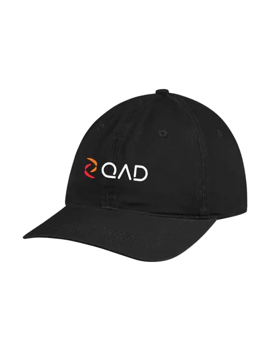 Garment Washed Unstructured Twill Black Cap w/QAD Logo