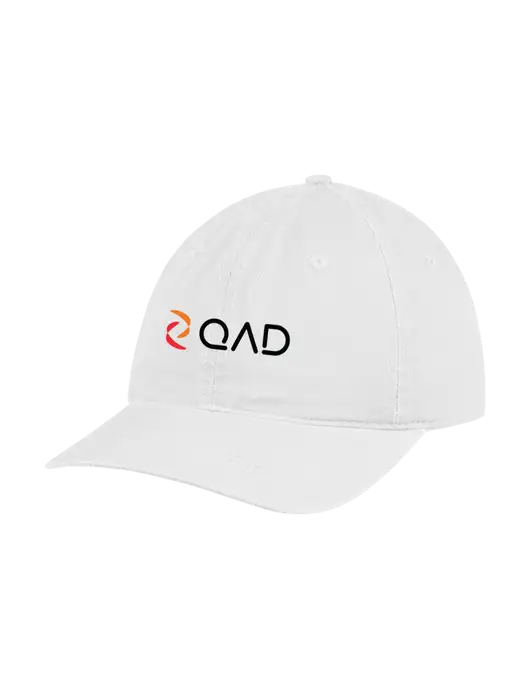 Garment Washed Unstructured Twill White Cap w/QAD Logo