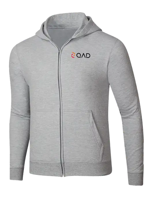 Light Grey Heather 8.5 oz Ring Spun Zip Hooded Sweatshirt w/QAD Logo