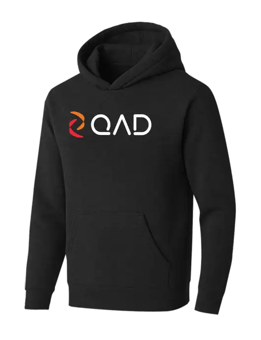 BELLA+CANVAS Black Heather Sponge Fleece Pullover Hoodie w/QAD Logo