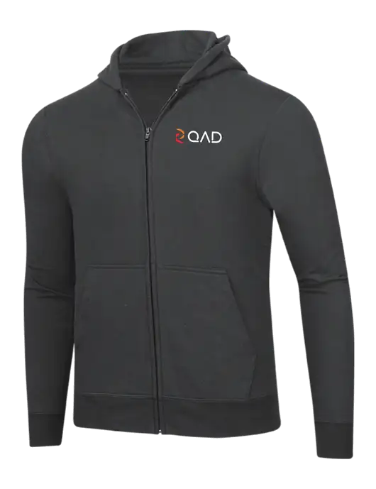 Charcoal 8.5 oz Ring Spun Zip Hooded Sweatshirt w/QAD Logo
