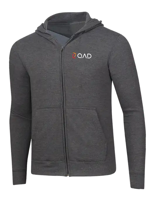 Dark Heather Grey 8.5 oz Ring Spun Zip Hooded Sweatshirt w/QAD Logo