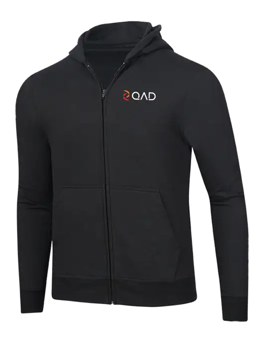 Jet Black 8.5 oz Ring Spun Zip Hooded Sweatshirt w/QAD Logo