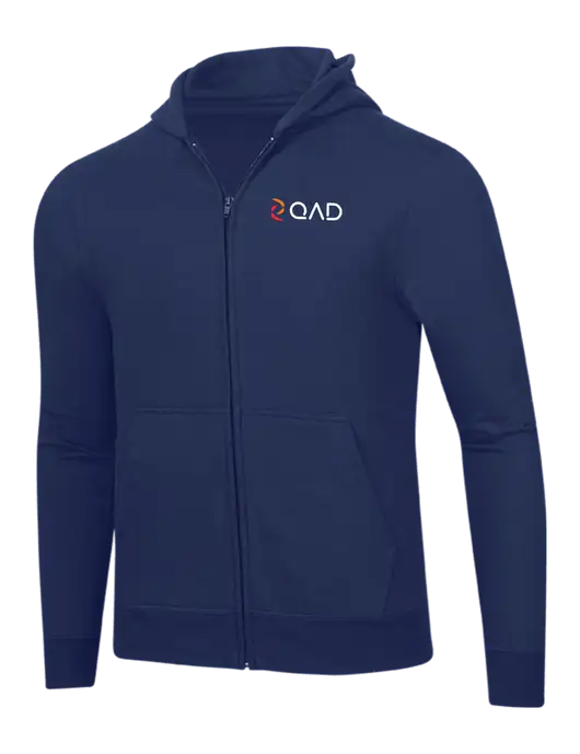 Navy 8.5 oz Ring Spun Zip Hooded Sweatshirt w/QAD Logo