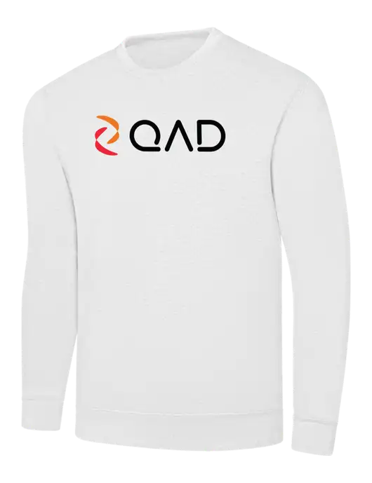 White 7.8 oz Ring Spun Crew Sweatshirt w/QAD Logo