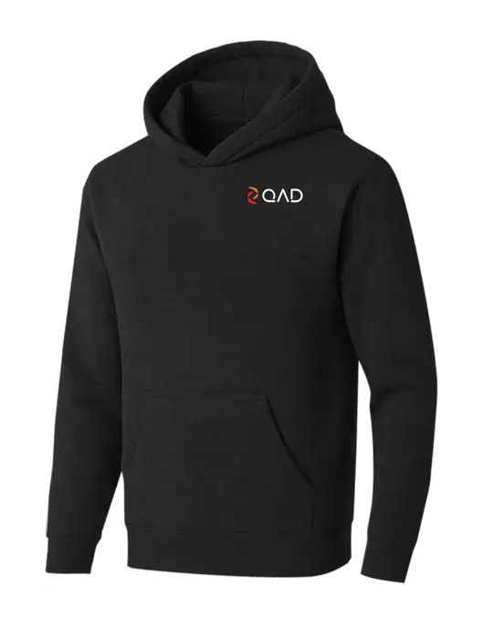 BELLA+CANVAS Black Heather Sponge Fleece Pullover Hoodie w/QAD Logo