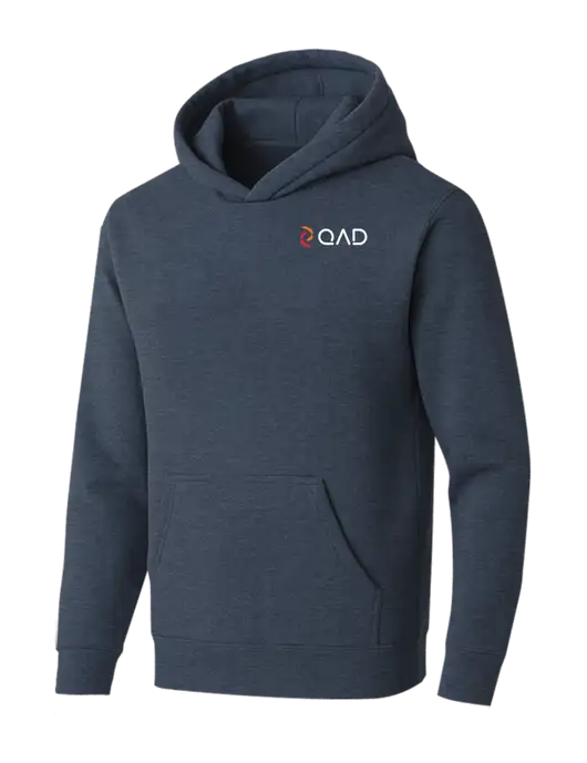 BELLA+CANVAS Heather Navy Sponge Fleece Pullover Hoodie w/QAD Logo