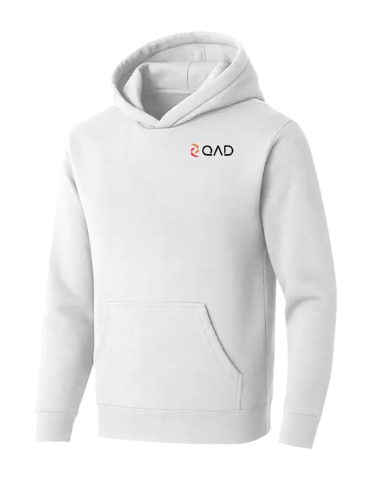 BELLA+CANVAS Heathered White Sponge Fleece Pullover Hoodie w/QAD Logo