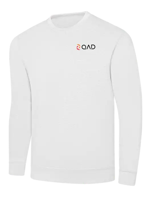 White 7.8 oz Ring Spun Crew Sweatshirt w/QAD Logo