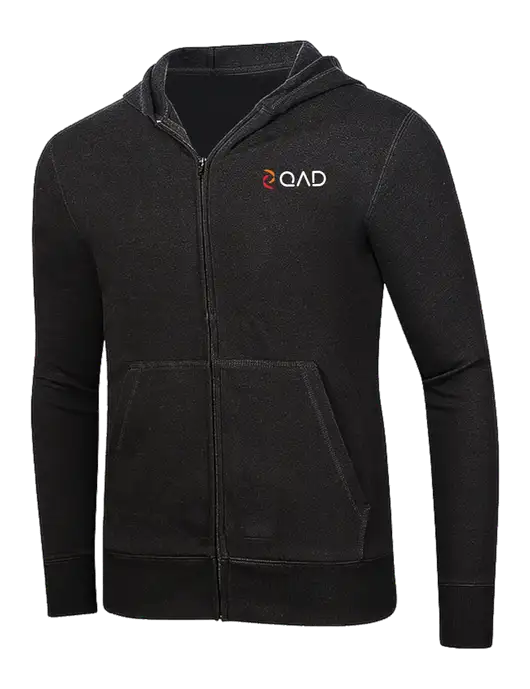 Full-Zip Black Heavyweight Hooded Sweatshirt w/QAD Logo