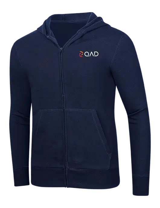 Full-Zip Navy Heavyweight Hooded Sweatshirt w/QAD Logo