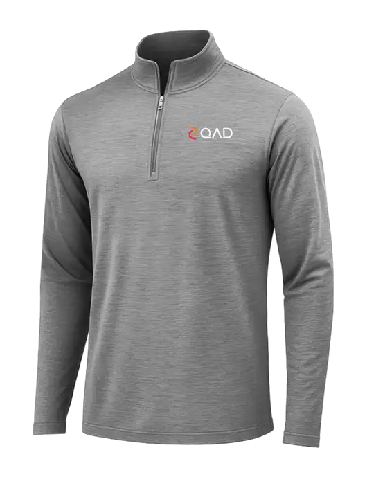 Dark Grey Heather Posicharge Tri-Blend Wicking 1/4 Zip Pullover w/QAD Logo