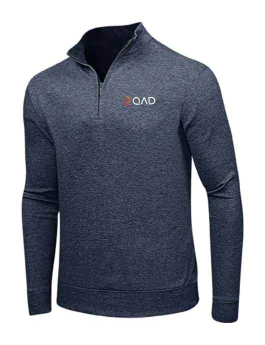 Estate Blue Heather/Charcoal Heather Interlock 1/4 Zip w/QAD Logo