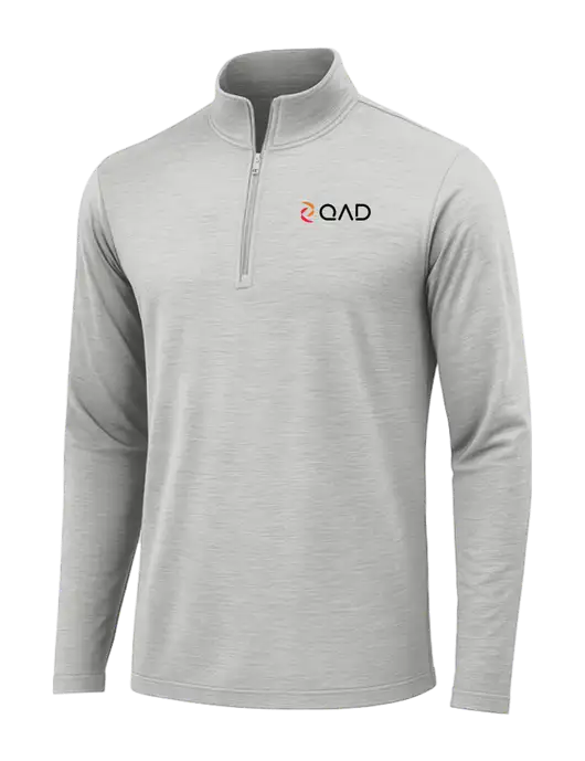 Light Grey Heather Posicharge Tri-Blend Wicking 1/4 Zip Pullover w/QAD Logo