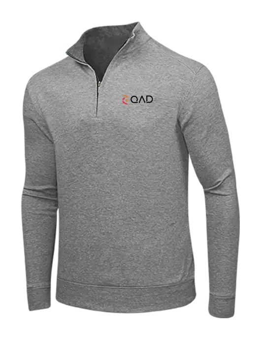 Medium Heather Grey/Charcoal Heather Interlock 1/4 Zip w/QAD Logo