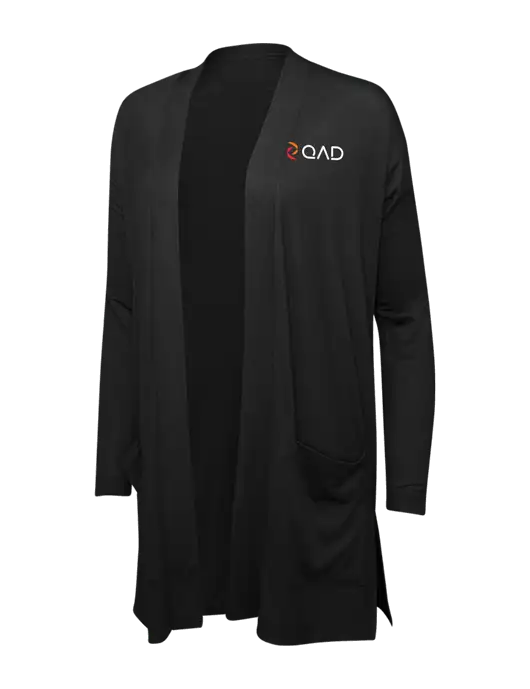 Black Womens Concept Long Pocket Cardigan w/QAD Logo