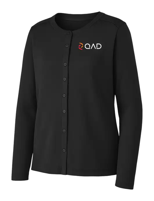 Black Womens Concept Stretch Button-Front Cardigan Sweater w/QAD Logo
