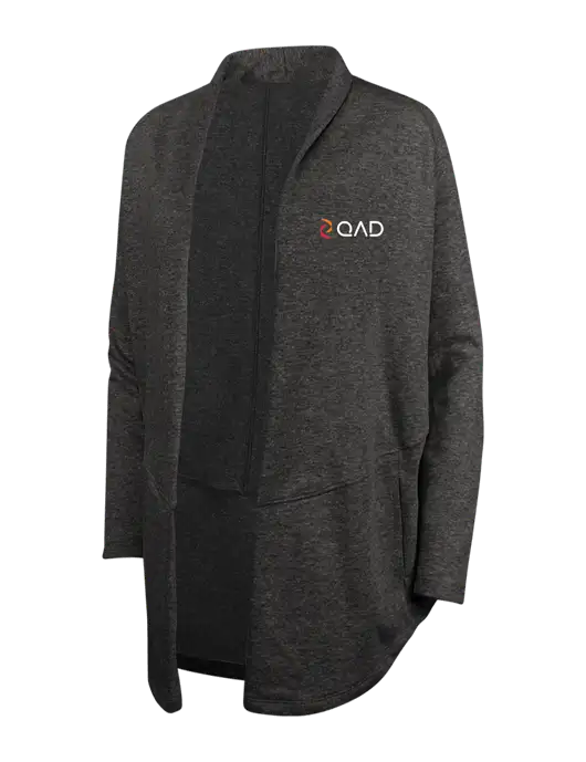 Charcoal Heather/ Medium Heather Grey Womens Interlock Cardigan w/QAD Logo
