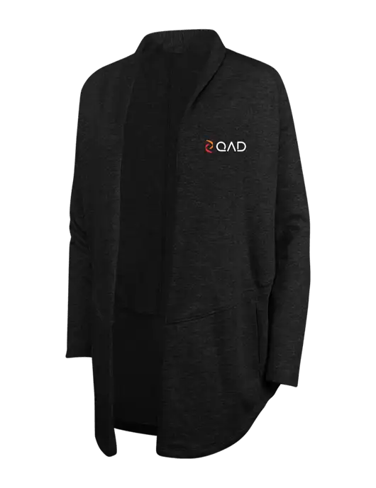 Deep Black/Charcoal Heather Womens Interlock Cardigan w/QAD Logo