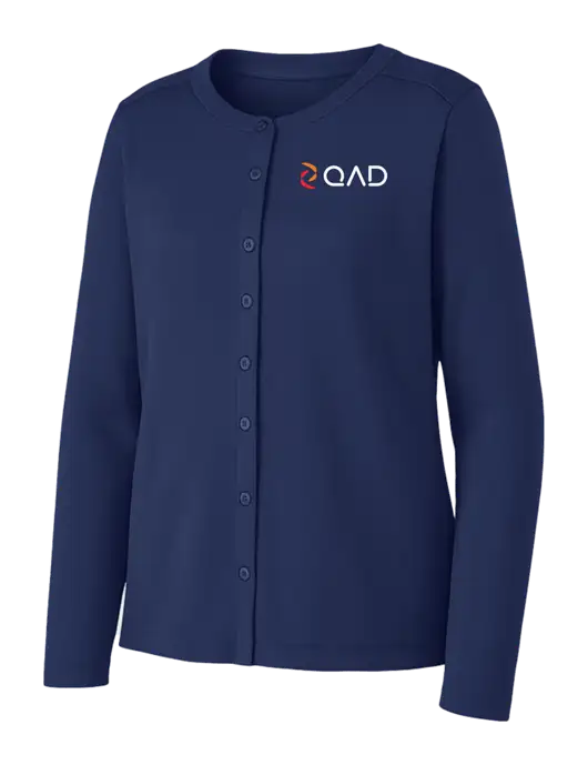 Dress Blue Navy Womens Concept Stretch Button-Front Cardigan Sweater w/QAD Logo