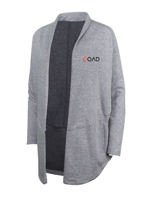 Medium Heather Grey/Char Heather Womens Interlock Cardigan w/QAD Logo