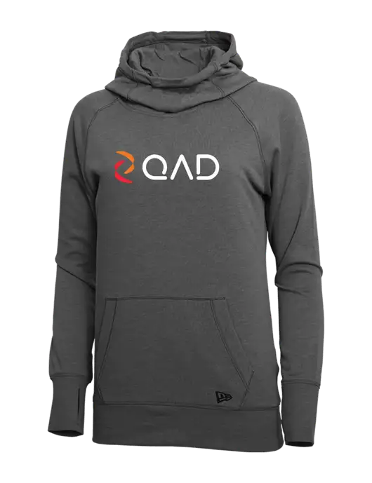 New Era Black Heather Womens Tri-Blend Fleece Pullover Hoodie w/QAD Logo