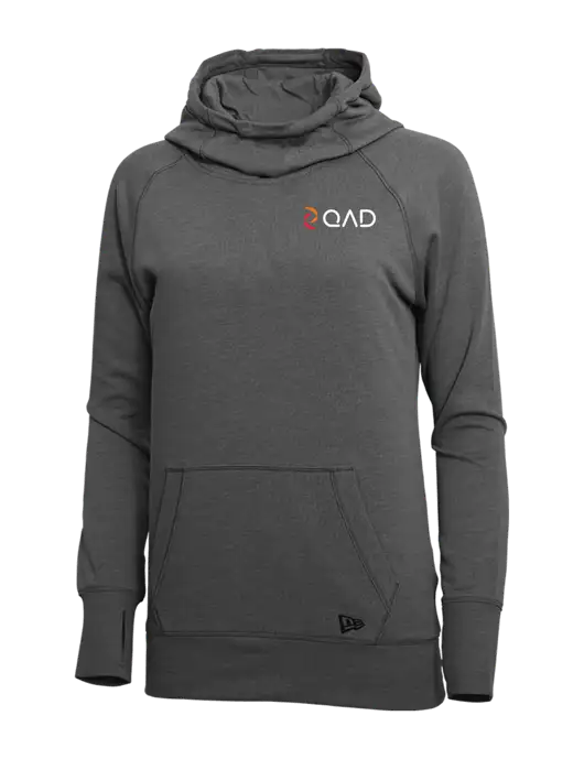 New Era Black Heather Womens Tri-Blend Fleece Pullover Hoodie w/QAD Logo
