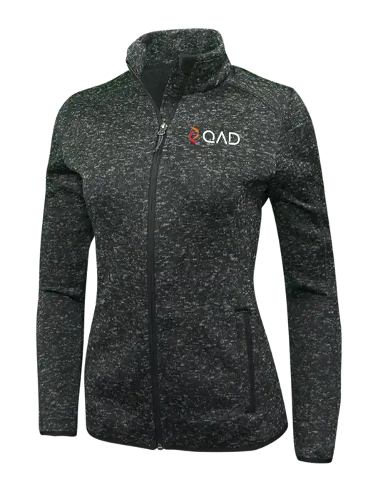 Black Heather Womens Sweater Fleece Jacket w/QAD Logo