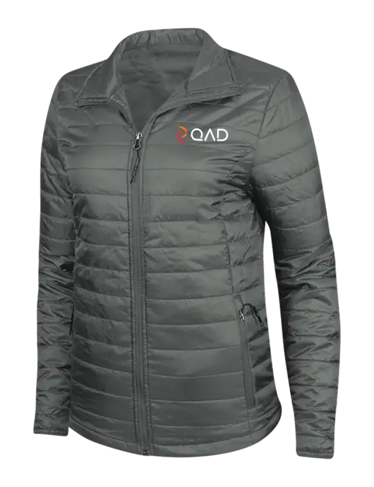 Dark Grey Womens Puffy Packable Jacket w/QAD Logo