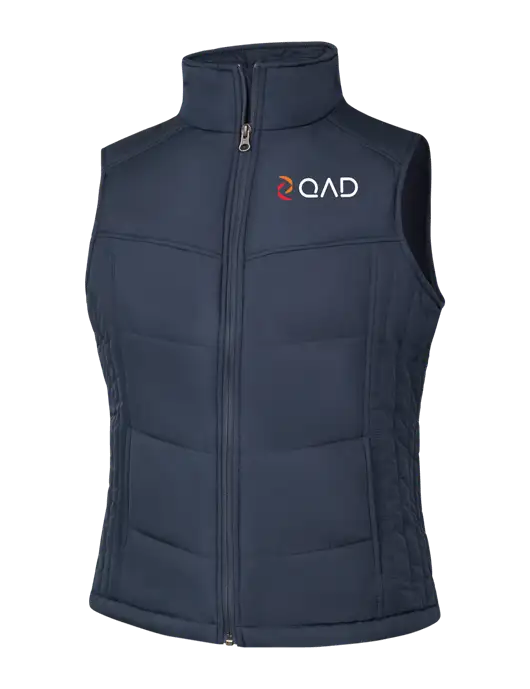  Womens Dark Slate/Black Puffy Vest w/QAD Logo