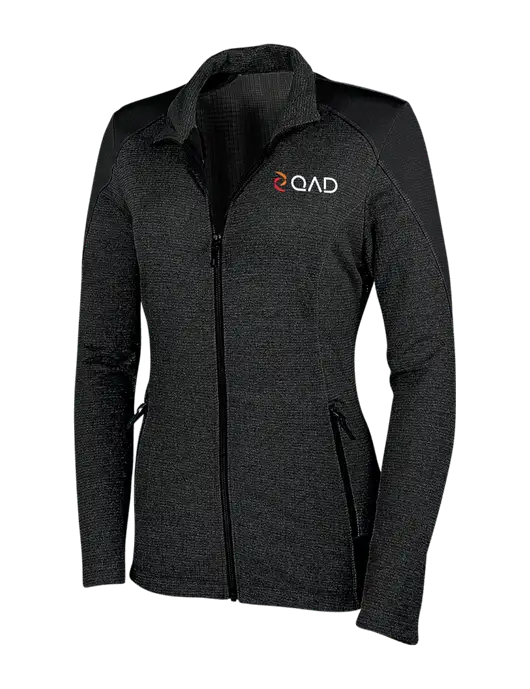 Womens Black Grid Fleece Jacket w/QAD Logo