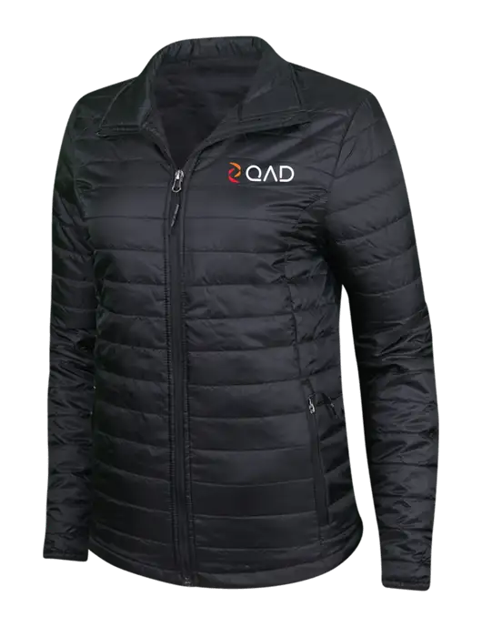 Womens Black Puffy Packable Jacket w/QAD Logo
