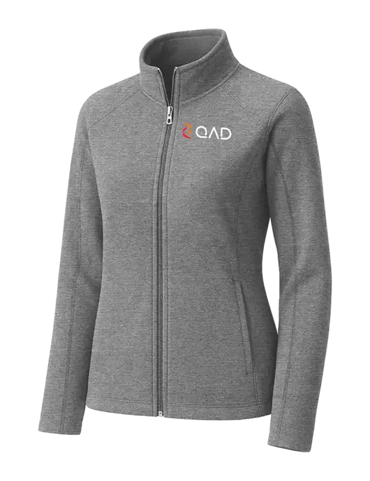 Medium Grey Womens Heather Microfleece Full-Zip Jacket w/QAD Logo
