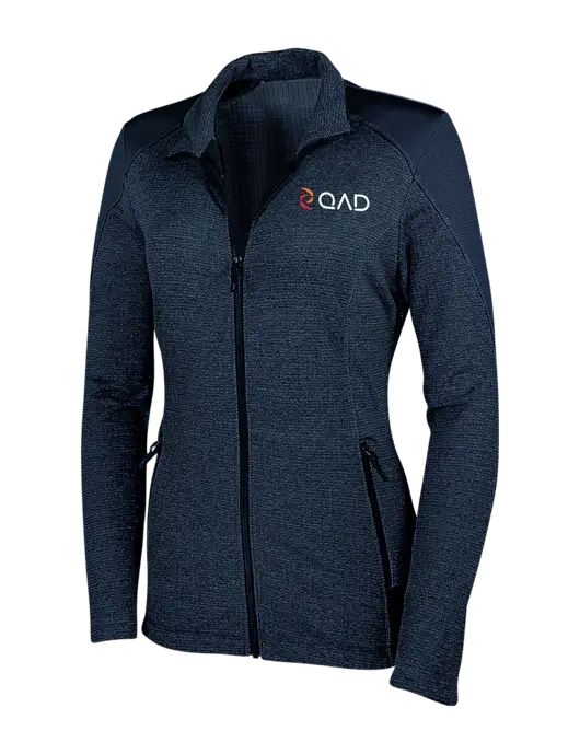 Navy Womens Grid Fleece Jacket w/QAD Logo