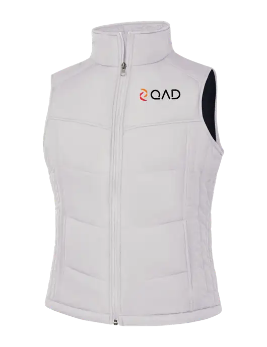 Womens White/Dark Slate Puffy Vest w/QAD Logo
