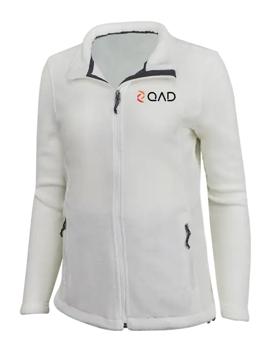 Womens White Fleece Jacket w/QAD Logo